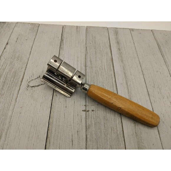 A&J Wood Handle 7" Knife Sharpener Pull Through Vintage - Picture 1 of 7